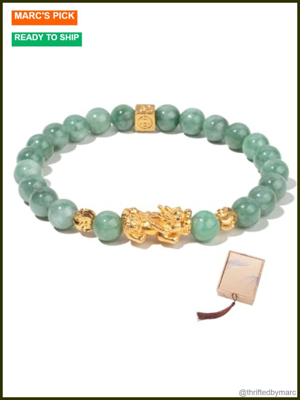 Natural Green Jade Stretch Bracelet Feng Shui Good Luck Gold Plated Beads Women